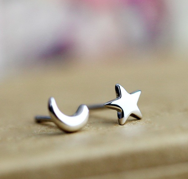 STERLING SILVER MOON AND STAR EARRINGS