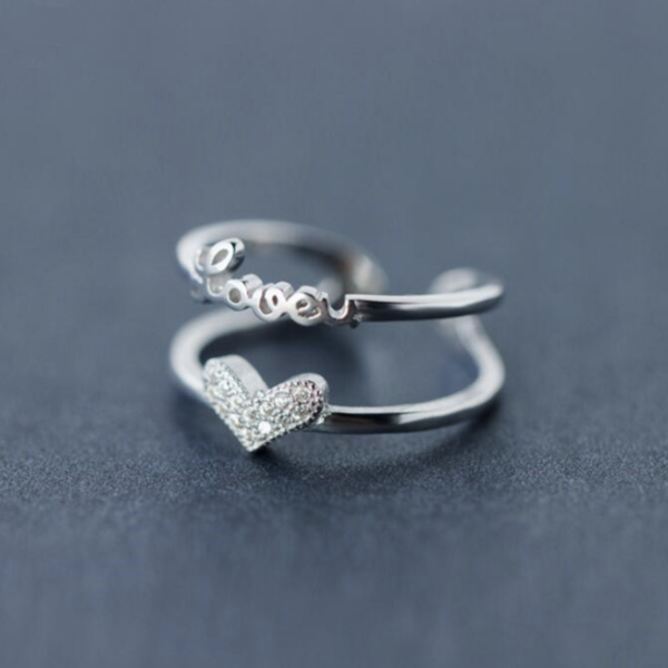 STERLING SILVER DOUBLE BANDED LOVE HEART RING