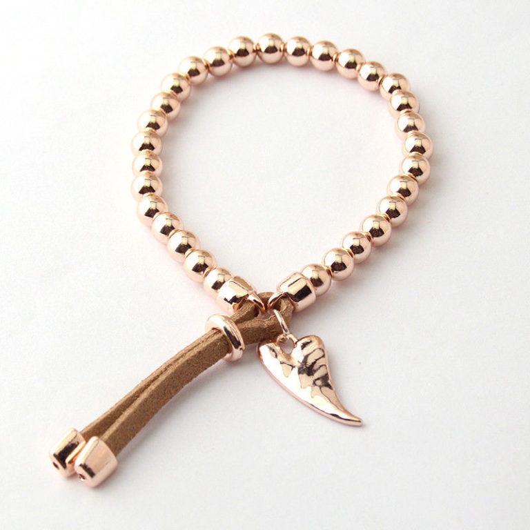 ROSE GOLD BEADED HEART BRACELET Zoe Alice Jewellery and Gifts